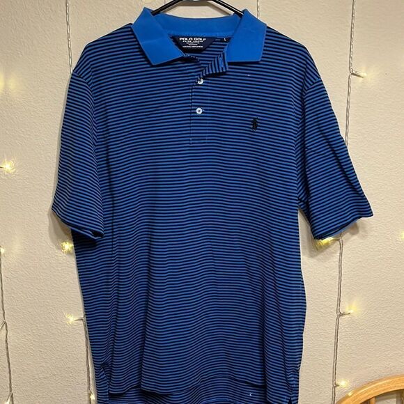 Polo Ralph Lauren POLO ⛳️ GOLF Polo, Blue with Navy Blue Stripes Size L - Picture 1 of 7